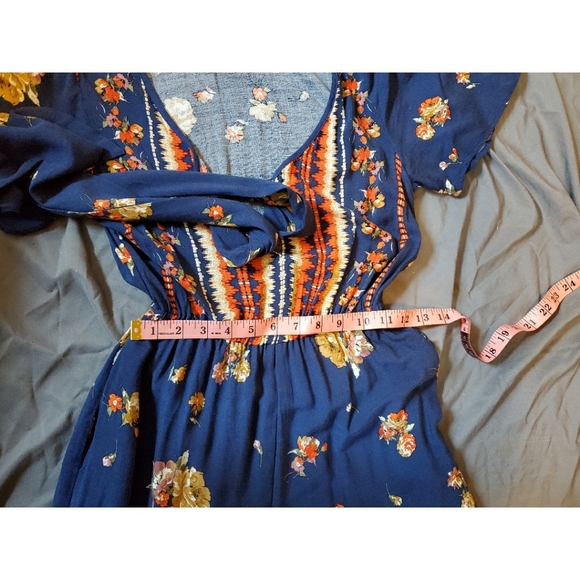 Band of Gypsies blue orange floral boho jumpsuit - Picture 7 of 9